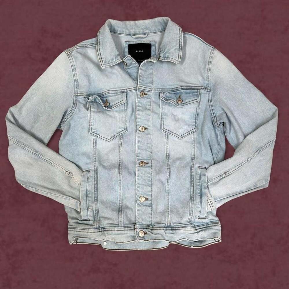 Zara Man Light Wash Denim Trucker Jacket Size L
